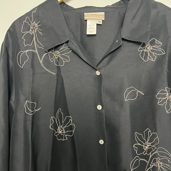 Women’s Coldwater Creek Black Silk Blouse sz XXL Embrpidered Beaded Quiet Luxury - Picture 3 of 9